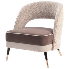 Ava Armchair Brass Fittings Soft Marrom Seat and Textured Beige Backrest
