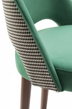 Ava Bar Stool with Soft Salmon Backrest and Seat with Pied de Poule Back