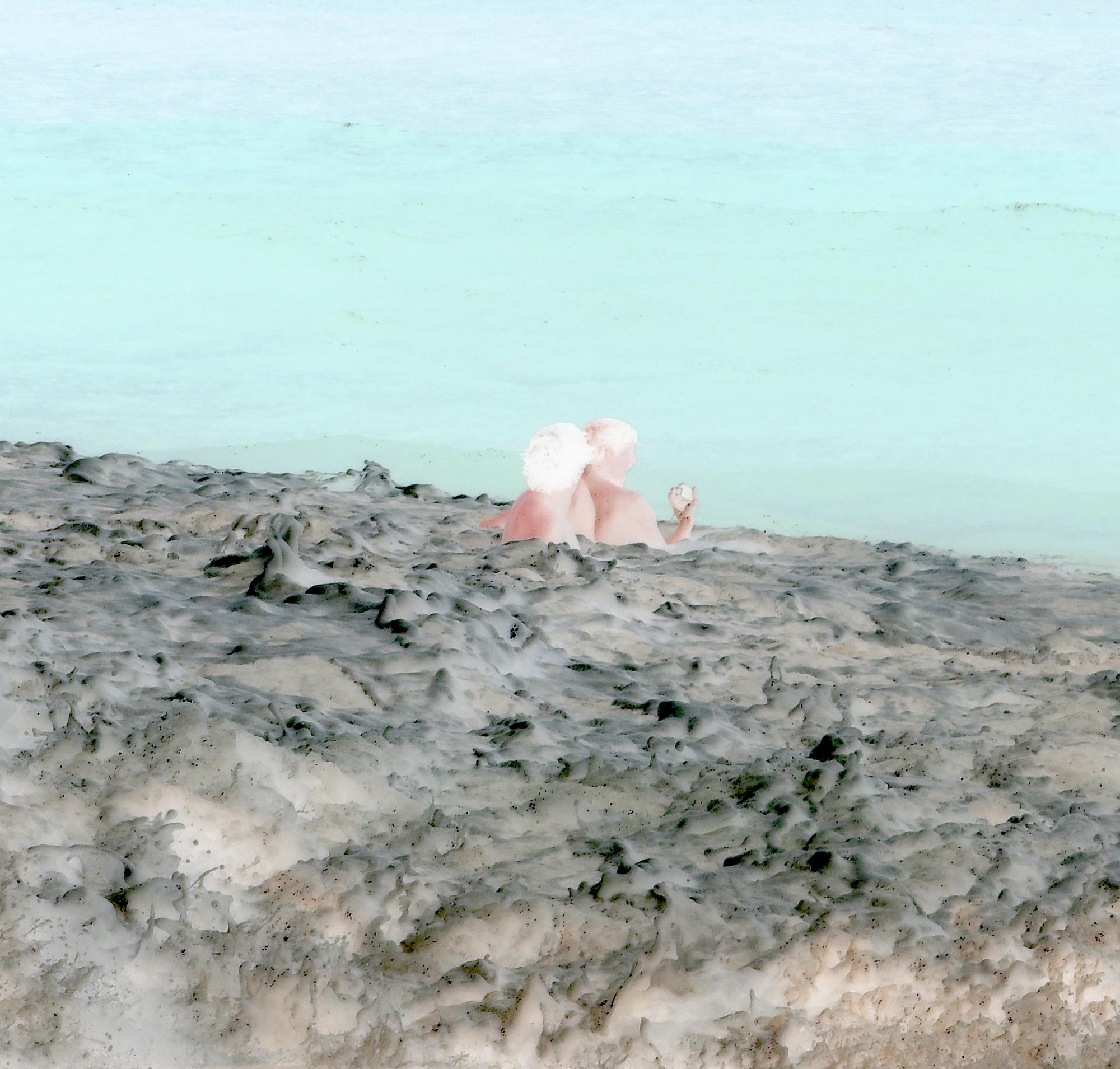 Ava Blitz Landscape Photograph – Abstract archival pigment print (photograph) of figures swimming in the bay, sea