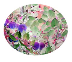 Abstract archival pigment print (photograph) of plum tree, purple fruit, leaves