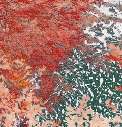 Burning (Red) Bush: original abstract landscape painting on color photograph