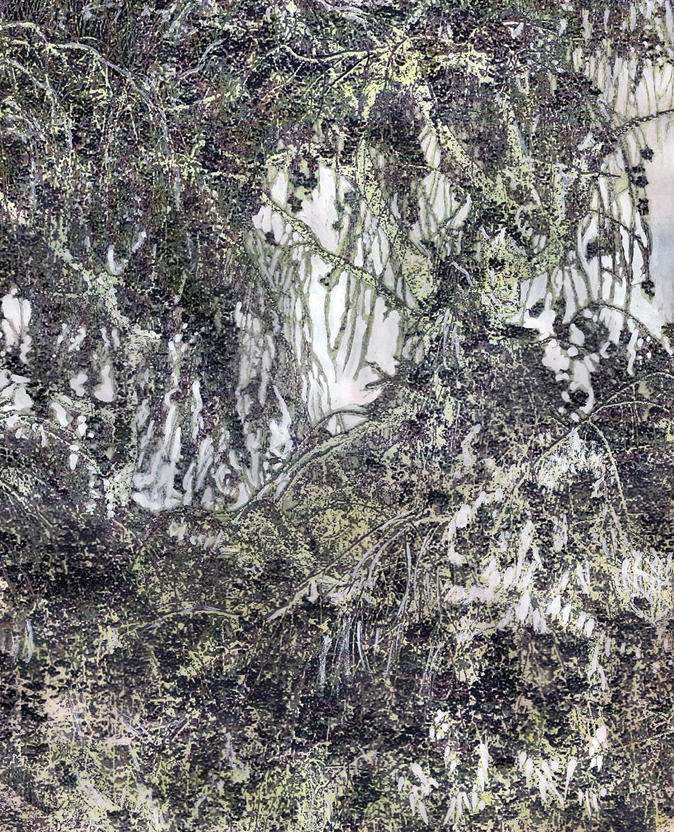 Cerezo en blanco y negro: pintura original sobre fotografía, paisaje abstracto