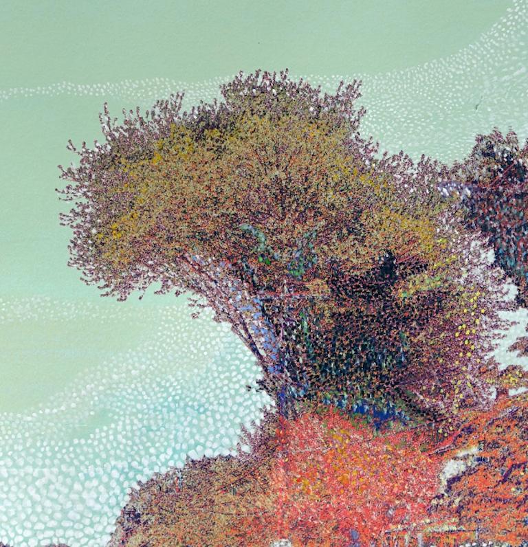 Baumwelle Orange & Grün: abstraktes Gemälde auf Farbe, Landschaftsfotografie – Photograph von Ava Blitz