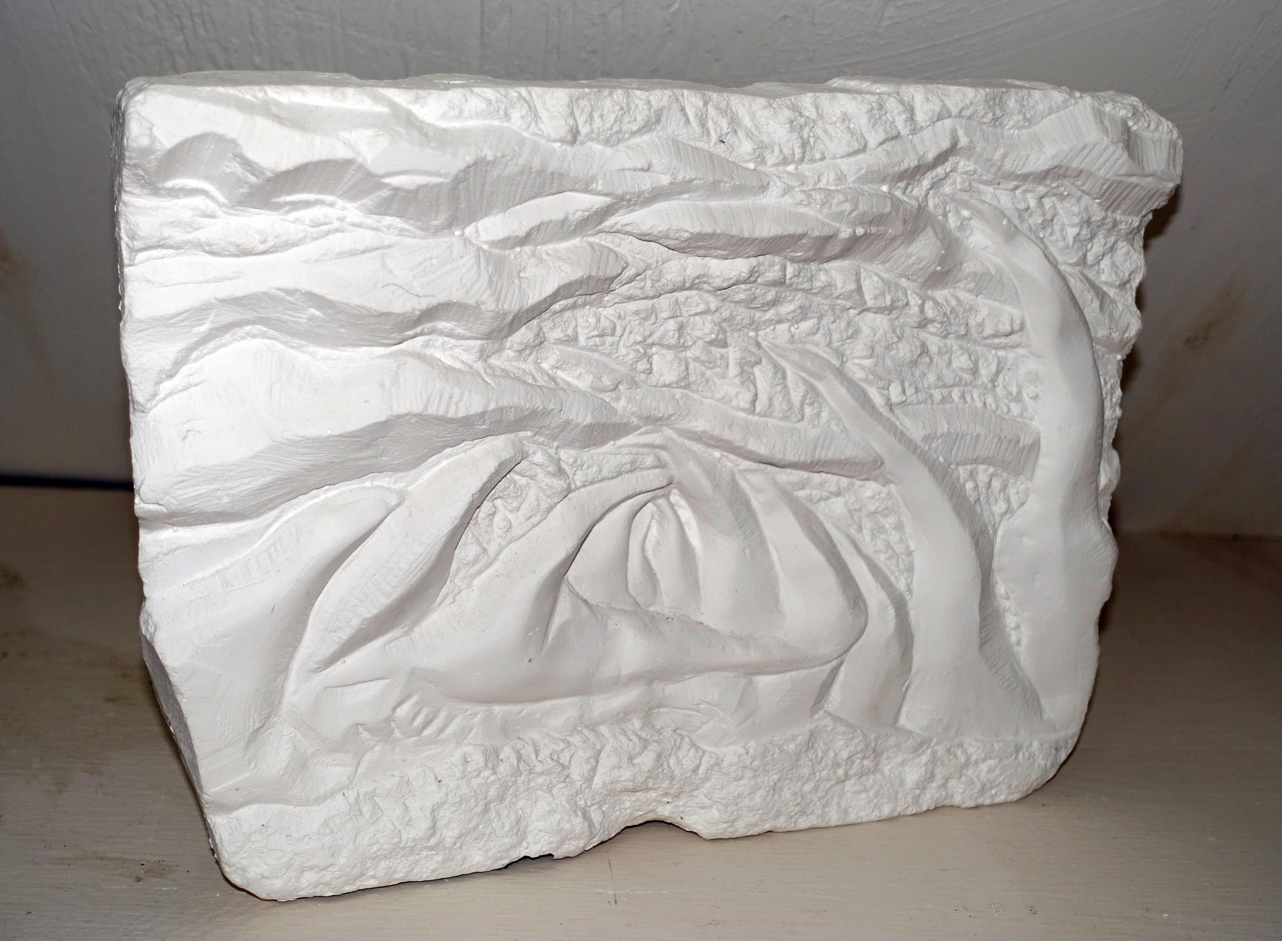 Fertile Sea: white abstract relief sculpture of the ocean, wall or shelf mounted - Sculpture by Ava Blitz