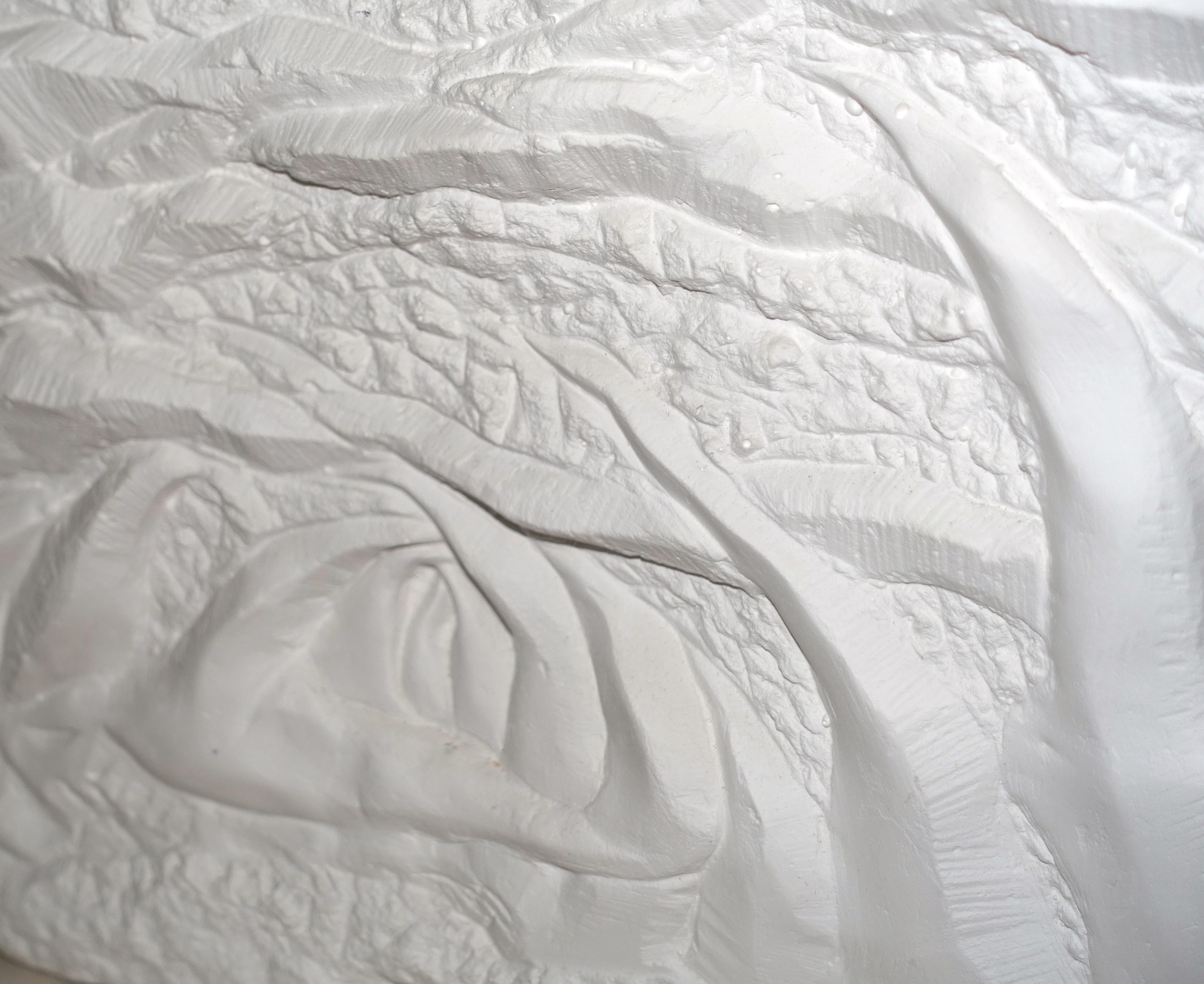 Fertile Sea: weiße abstrakte Reliefskulptur des Ozeans, an Wand oder Regal montiert (Grau), Figurative Sculpture, von Ava Blitz