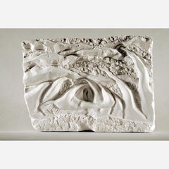 Fertile Sea: white abstract relief sculpture of the ocean, wall or shelf mounted