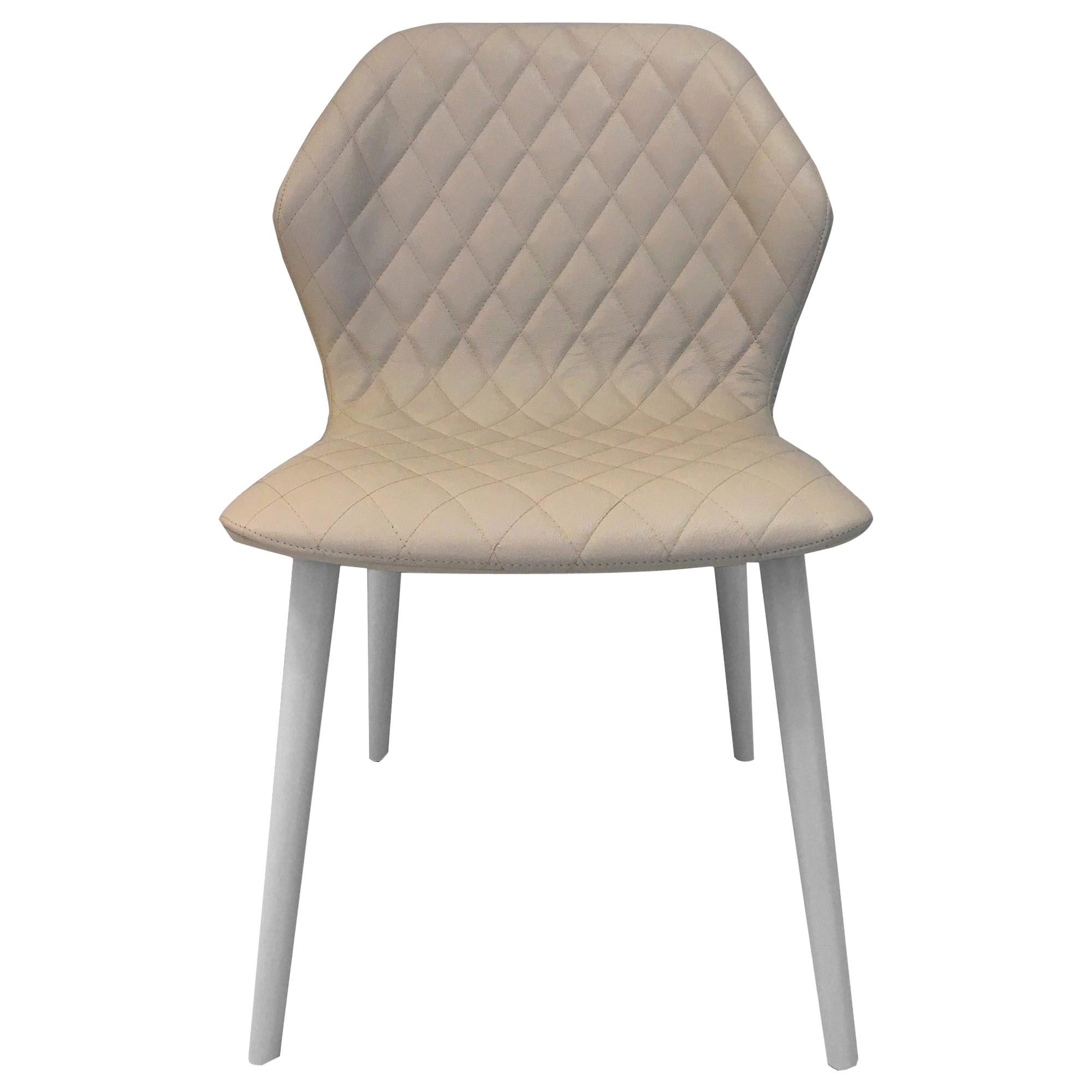 In Stock in Los Angeles, Ava Beige Leather Quilted Chair by Michael Schmidt