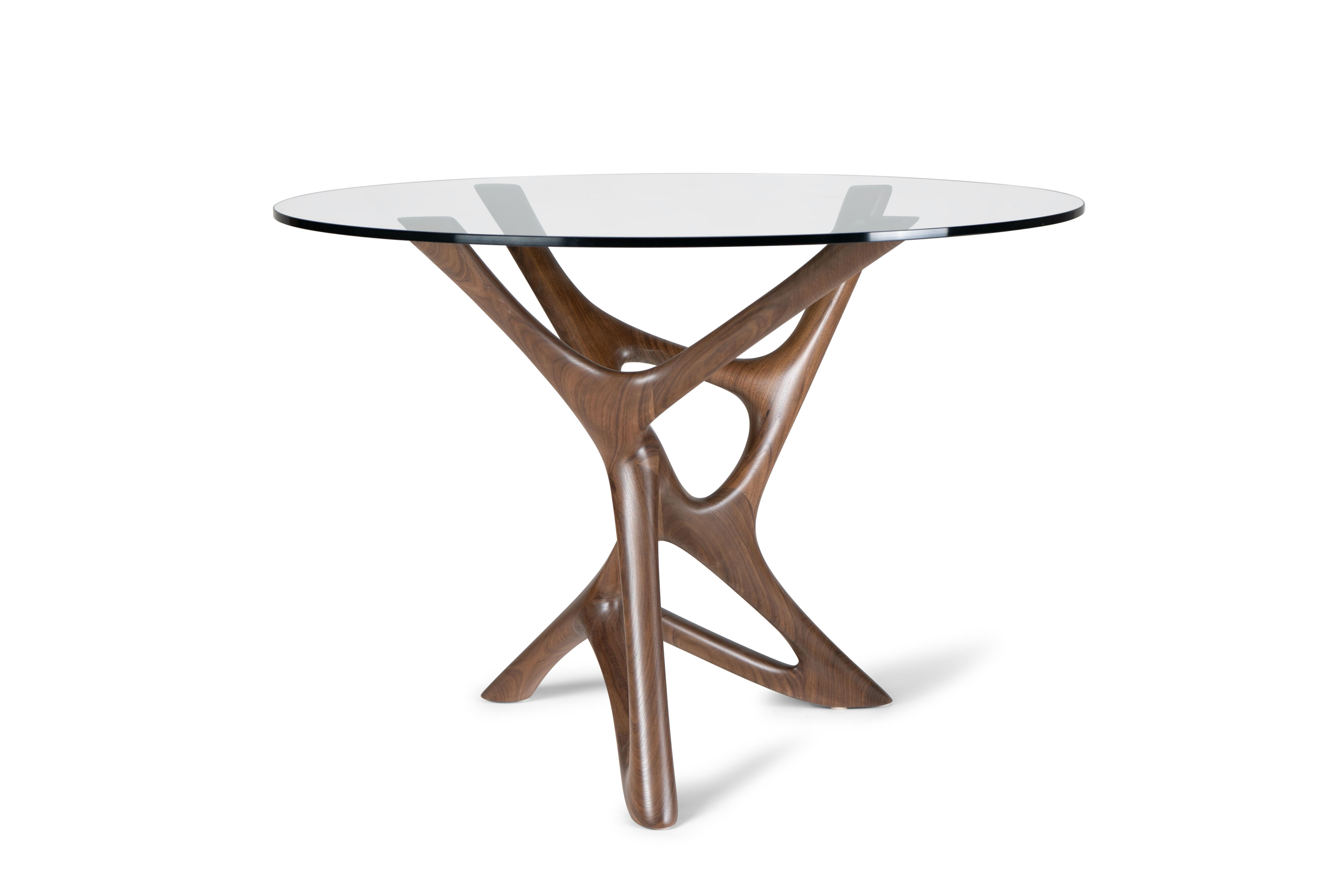 Contemporary Ava Center Table, Natural stain on Walnut with Glass Top by Amorph For Sale