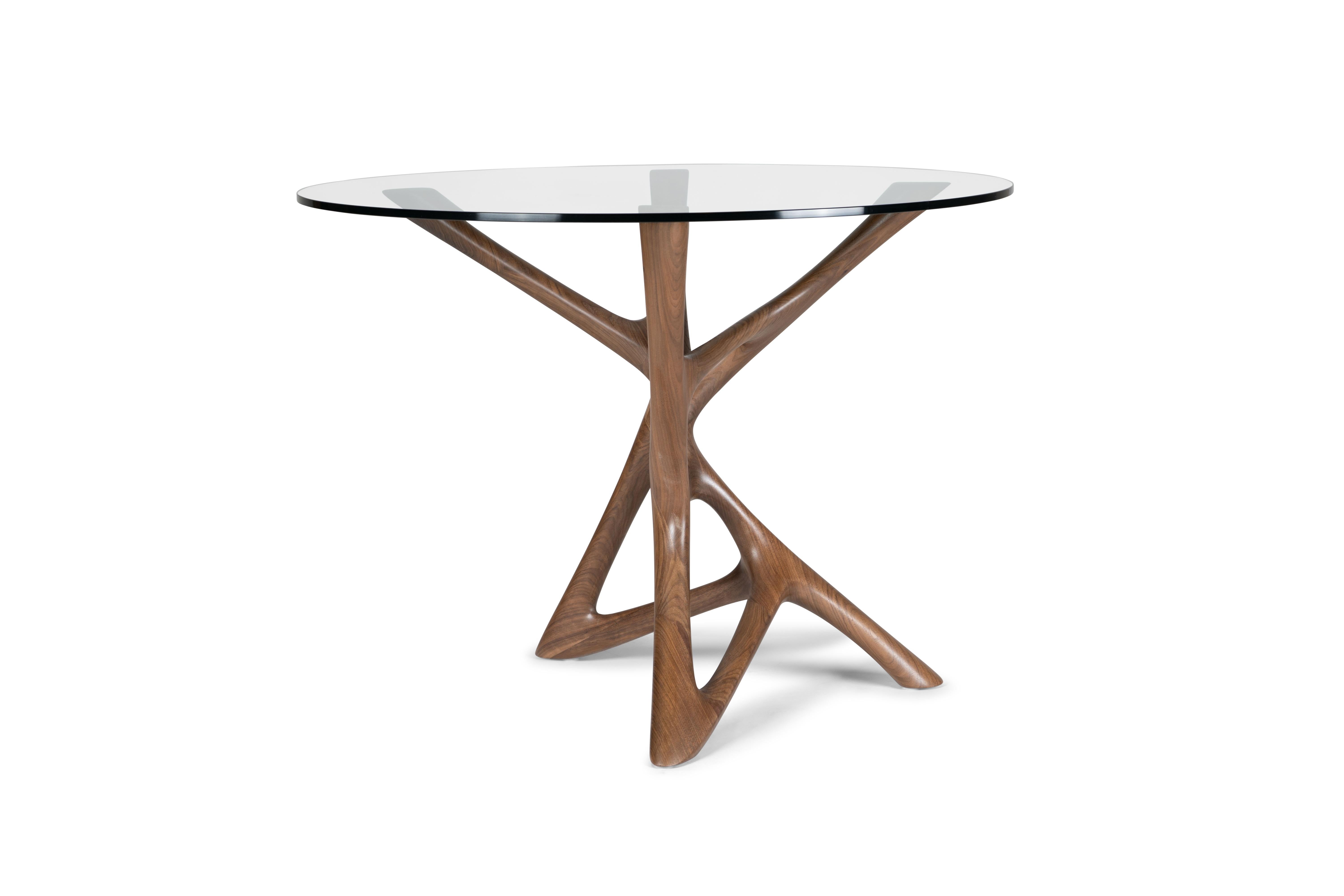 Ava Center Table, Natural stain on Walnut with Glass Top by Amorph For Sale 1