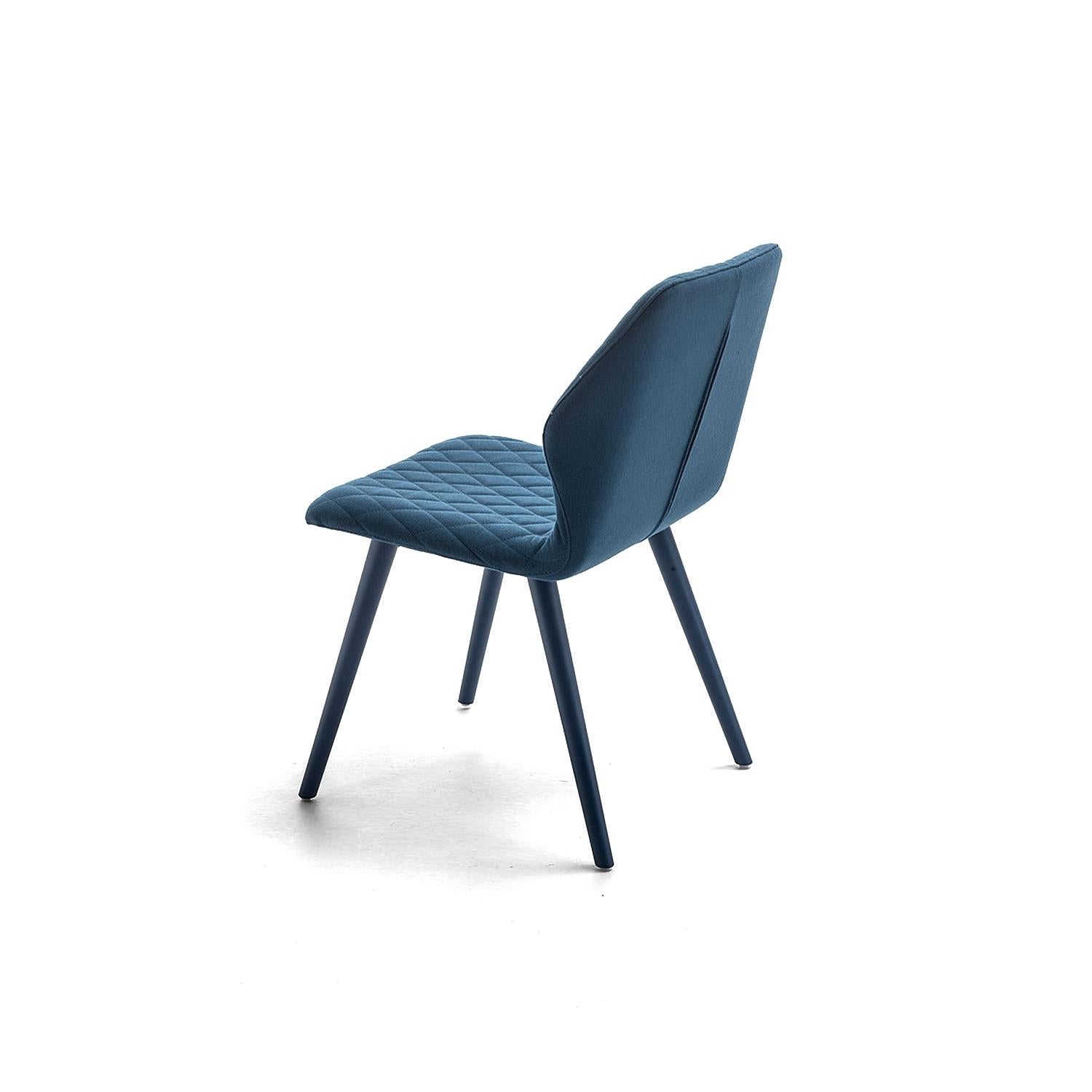 Modern Ava Blue Leather Quilted Chair, Designed by Michael Schmidt, Made in Italy For Sale