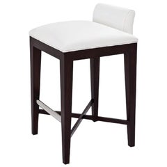 Ava Counter Stool in White Leather with Dark Wood Finish by Powell & Bonnell