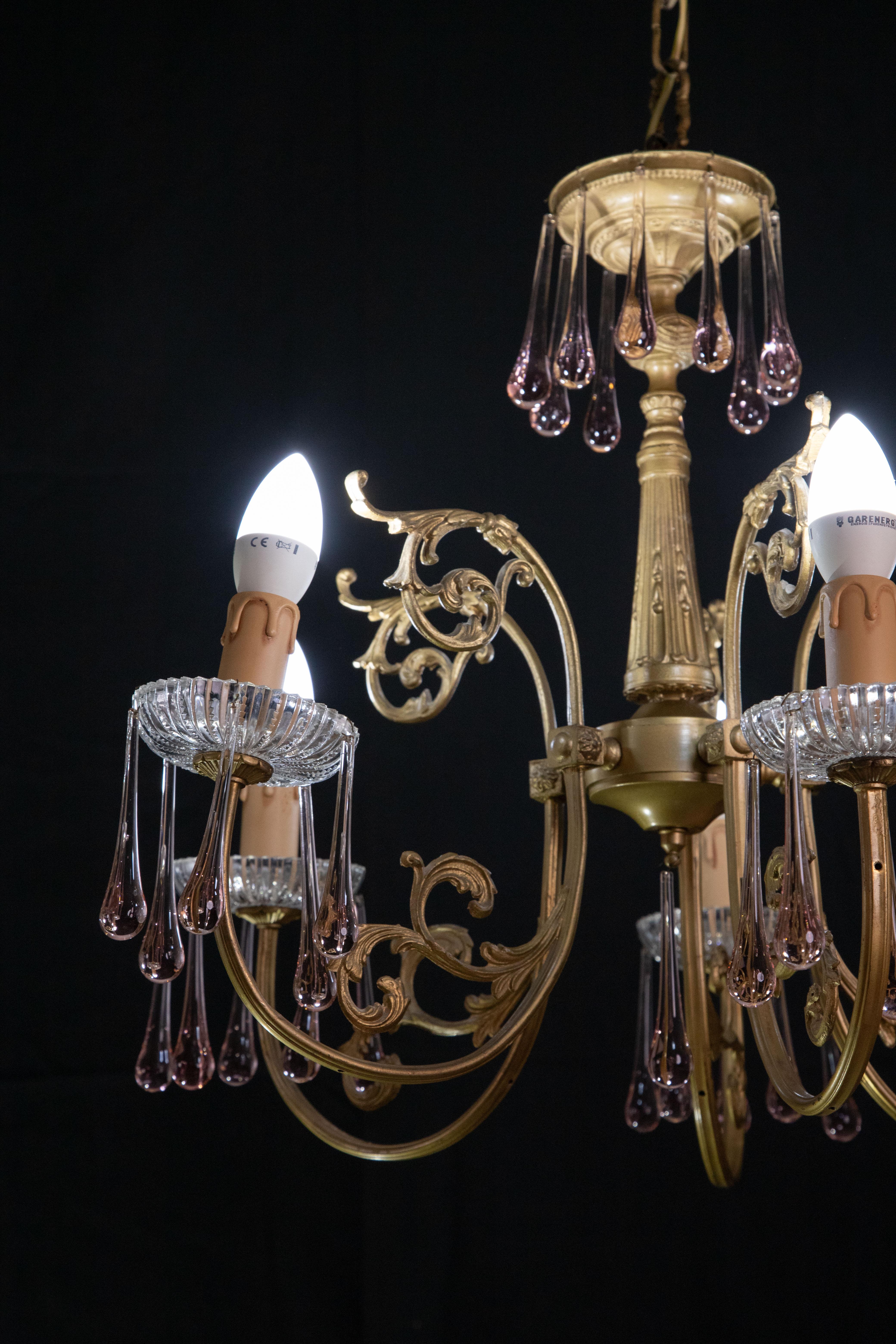 Ava Gardner, Murano Pink Drops Chandelier, 1970s In Good Condition For Sale In Roma, IT