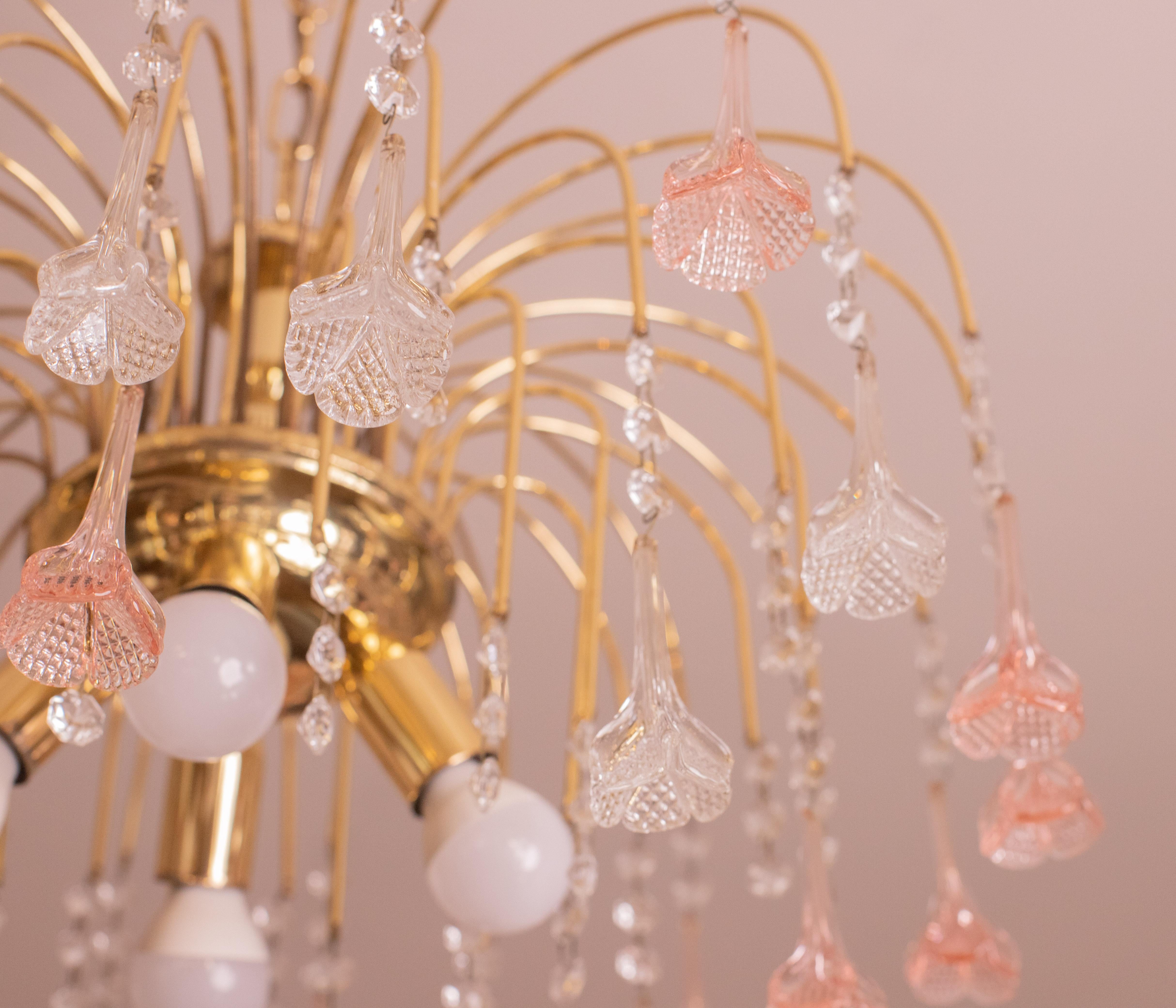 Ava Gardner, Pink and Trasparent Murano Flowers Chandelier, 1970s 7