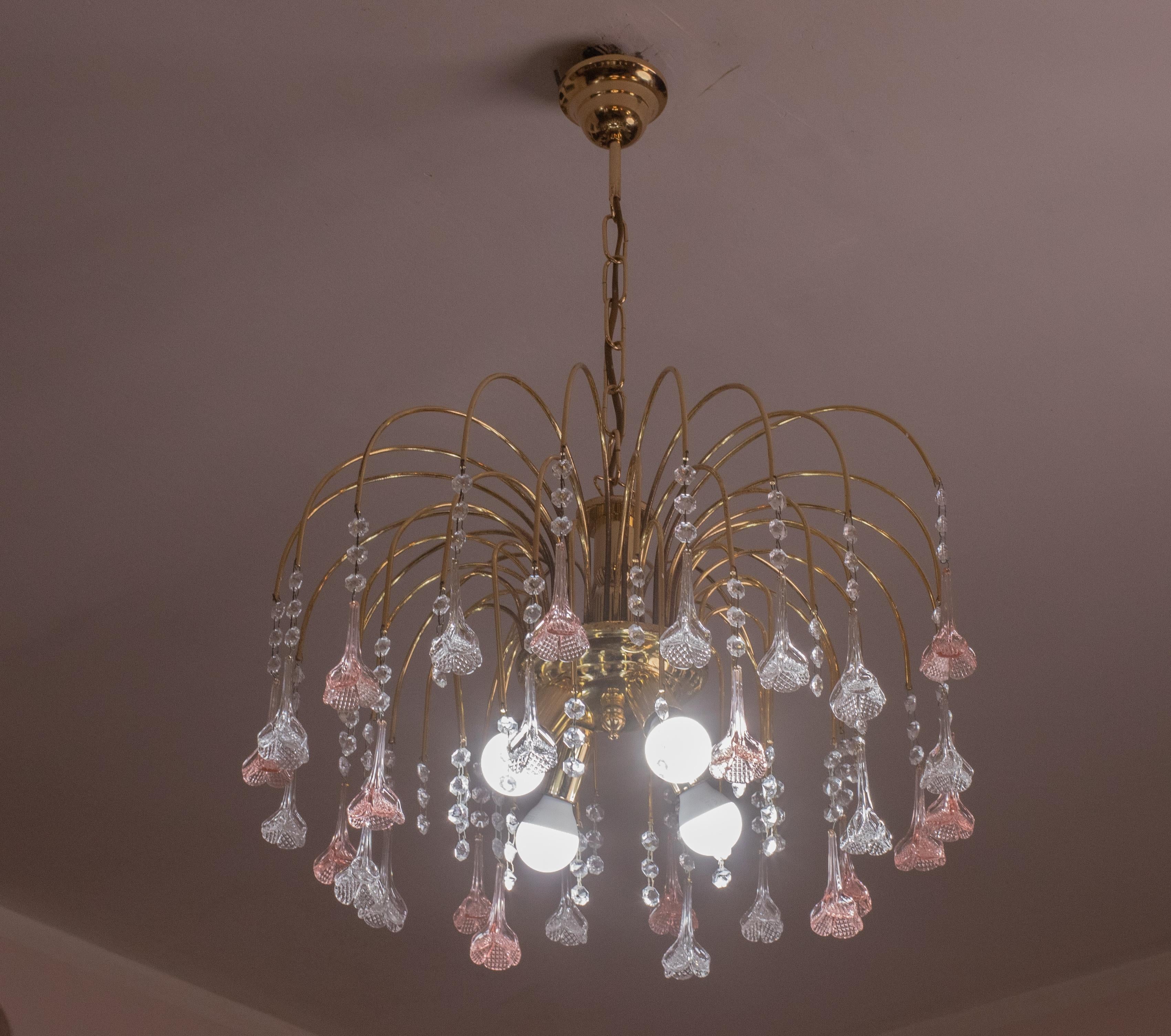 Ava Gardner, Pink and Trasparent Murano Flowers Chandelier, 1970s In Good Condition In Roma, IT