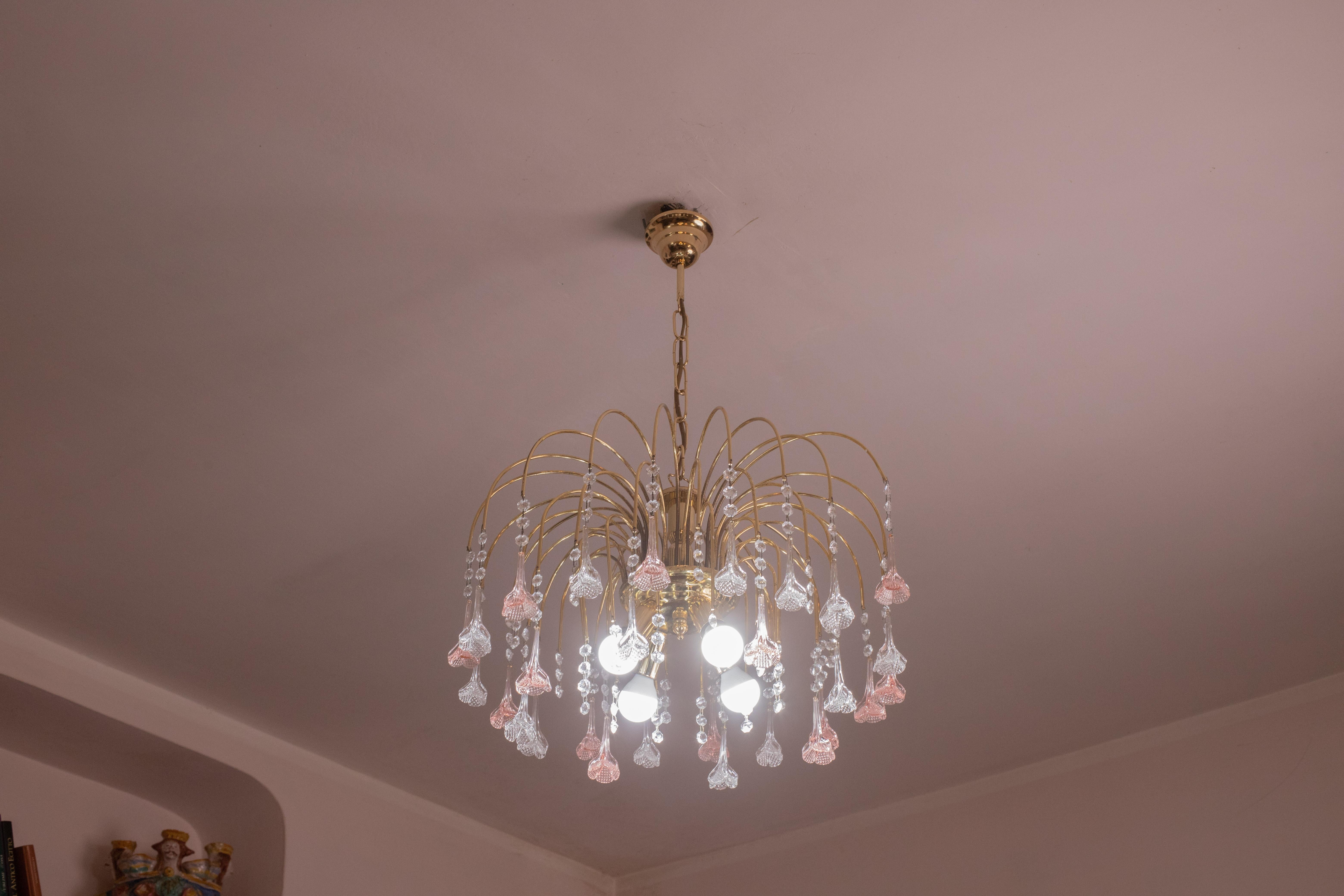 Late 20th Century Ava Gardner, Pink and Trasparent Murano Flowers Chandelier, 1970s