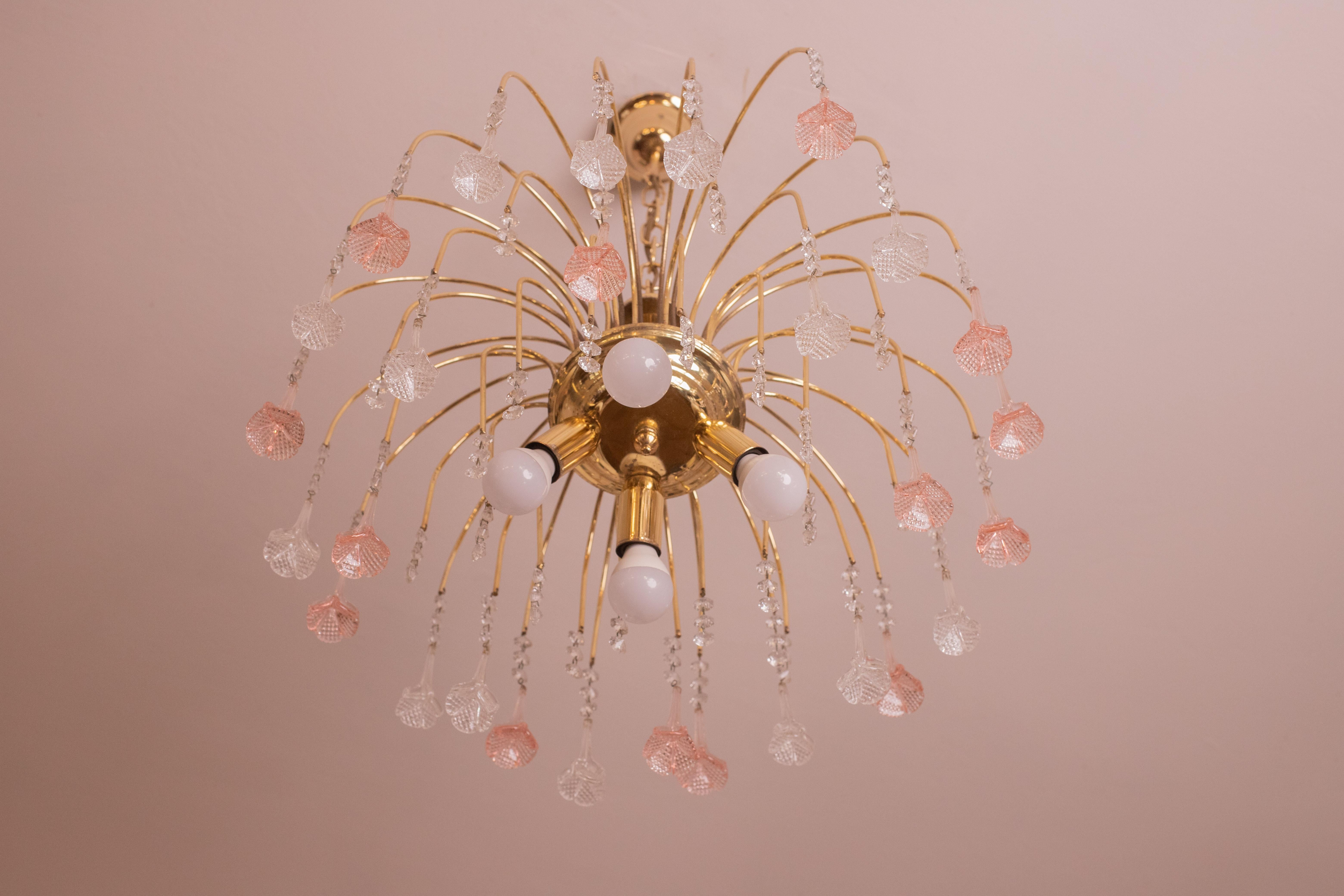 Ava Gardner, Pink and Trasparent Murano Flowers Chandelier, 1970s 3