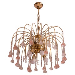 Vintage Ava Gardner, Pink and Trasparent Murano Flowers Chandelier, 1970s