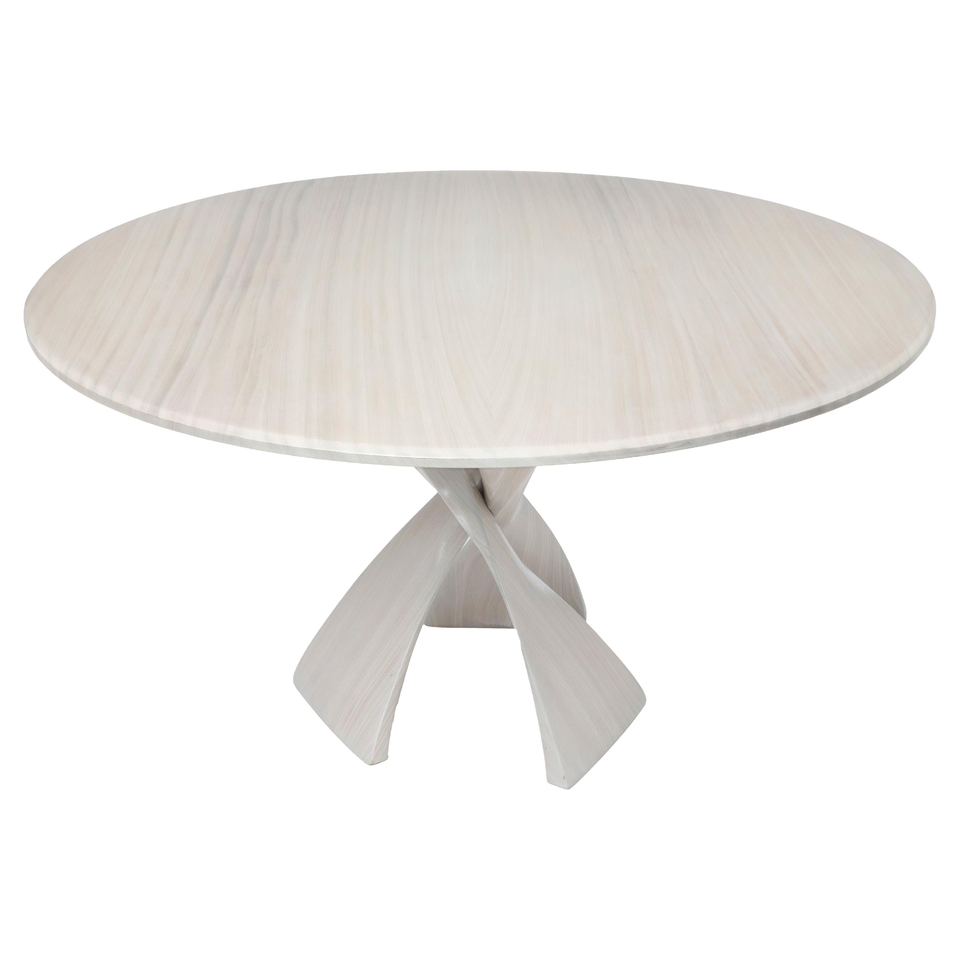 "AvA" - Pedestal Table, Sculptural, Organic, Hand-Carved - Cerused