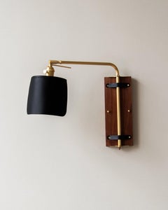 Modern Brass + Walnut Ava Sconce, Black Leather, Hardwired For Sale at  1stDibs