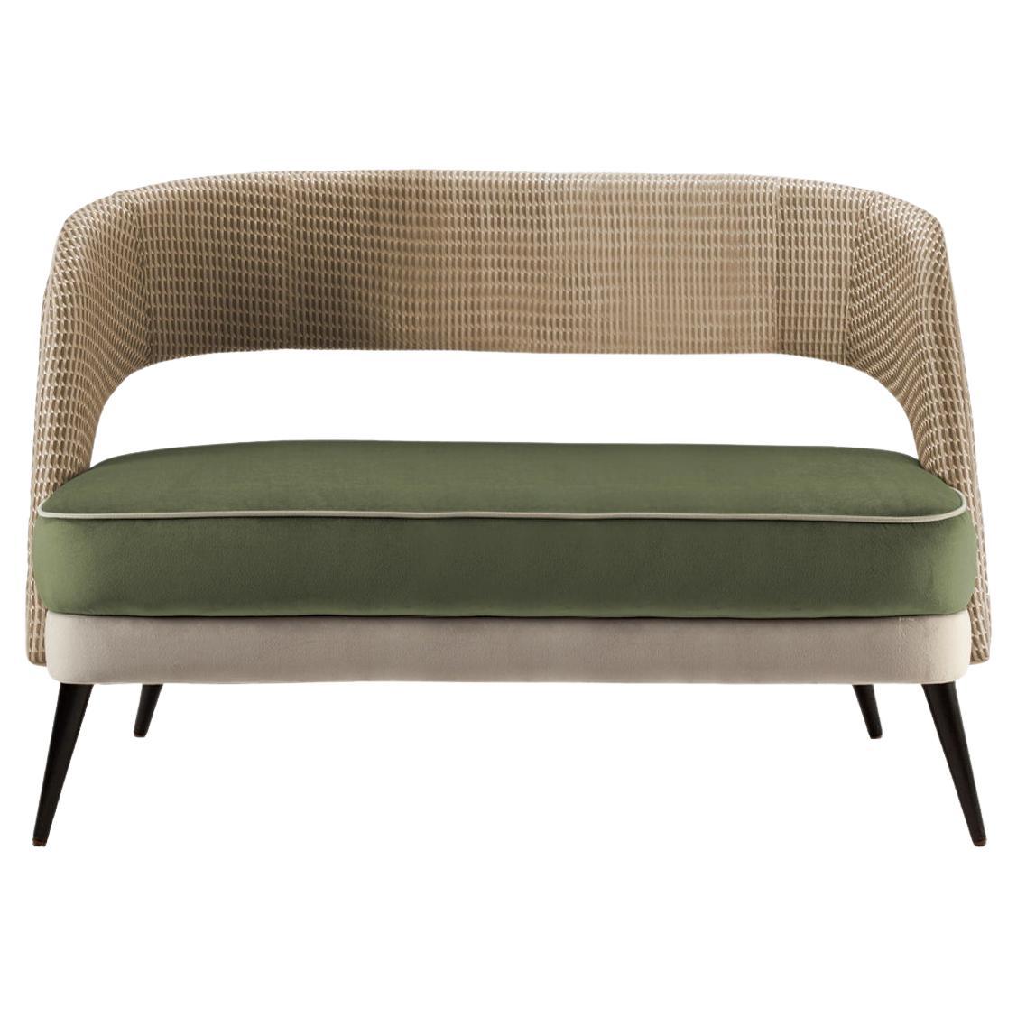 Ava Settee 2-Seat Olive Green Seat and Textured Fabric Backrest Wooden Feet