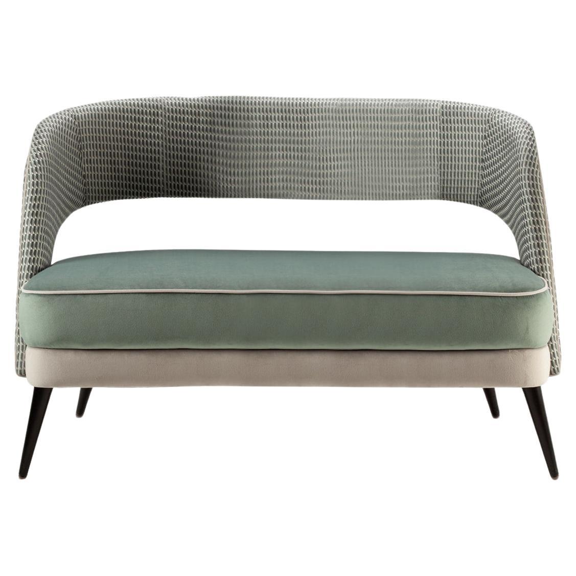 Ava Settee 2-Seat Sea Green Seat and Textured Grey Backrest Wooden Feet