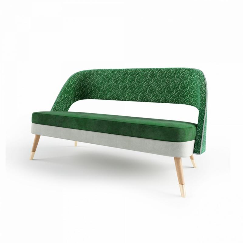 Ava Settee 3-Seat Sea Green Seat and Textured Fabric Backrest Wooden Feet In New Condition For Sale In Lisbon, PT