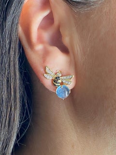 Available Now Rossella Ugolini 18K Gold Aquamarine Diamonds Stud Bee Earrings