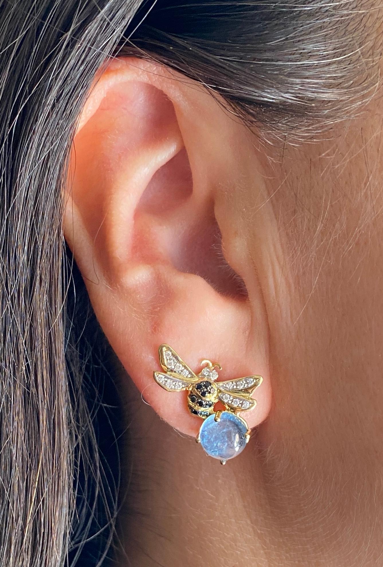Women's Available Now Rossella Ugolini 18K Gold Aquamarine Diamonds Stud Bee Earrings For Sale