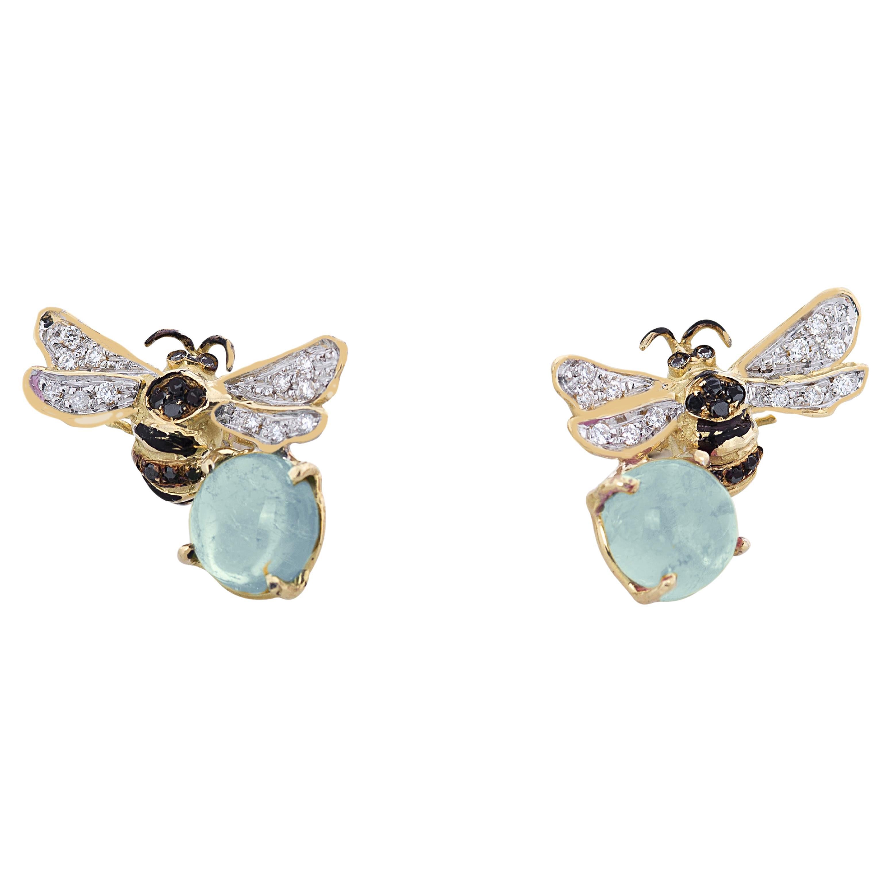 Jetzt erhältlich Rossella Ugolini 18K Gold Aquamarin-Diamanten-Ohrstecker und Bienen-Ohrstecker