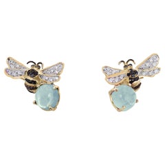 Jetzt erhältlich Rossella Ugolini 18K Gold Aquamarin-Diamanten-Ohrstecker und Bienen-Ohrstecker