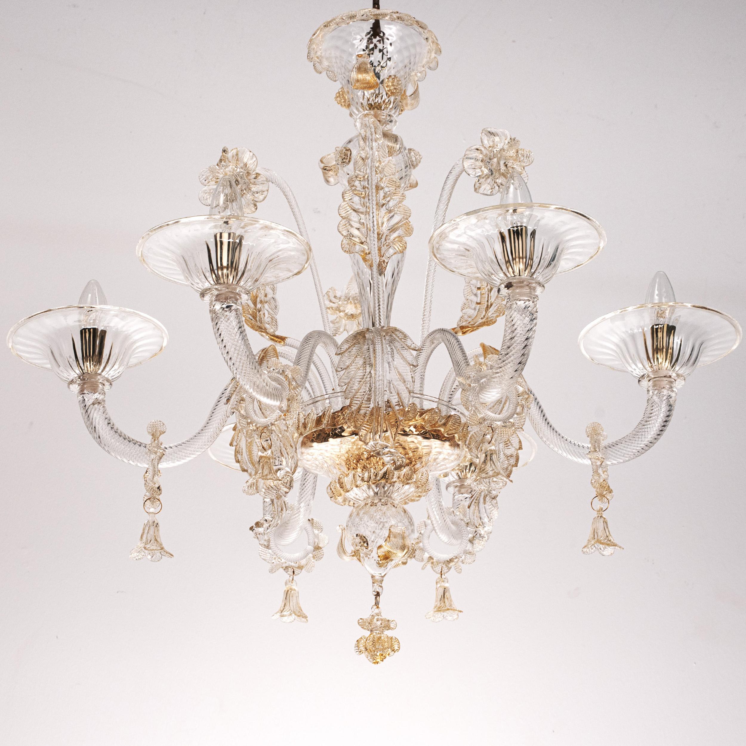Lampadario di Murano in vetro trasparente e oro a 6 luci, Vintage Made in Italy in stock
Condizioni: condizioni praticamente perfette e mai usate: nessun graffio pesante, nessun difetto, nessuna crepa, nessuna parte mancante.
 
Tipo: Lampadario