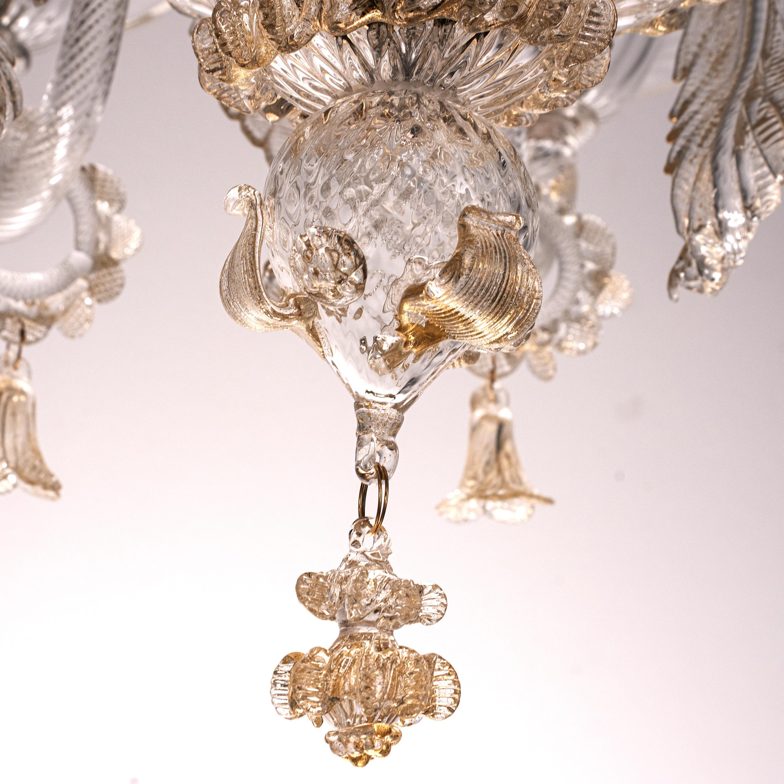 Disponibile ora Lampadario di Murano - 6 bracci, vetro trasparente e oro, Italia in vendita 1