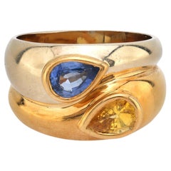 Avakian vintage blue and yellow sapphire 18k yellow gold ring