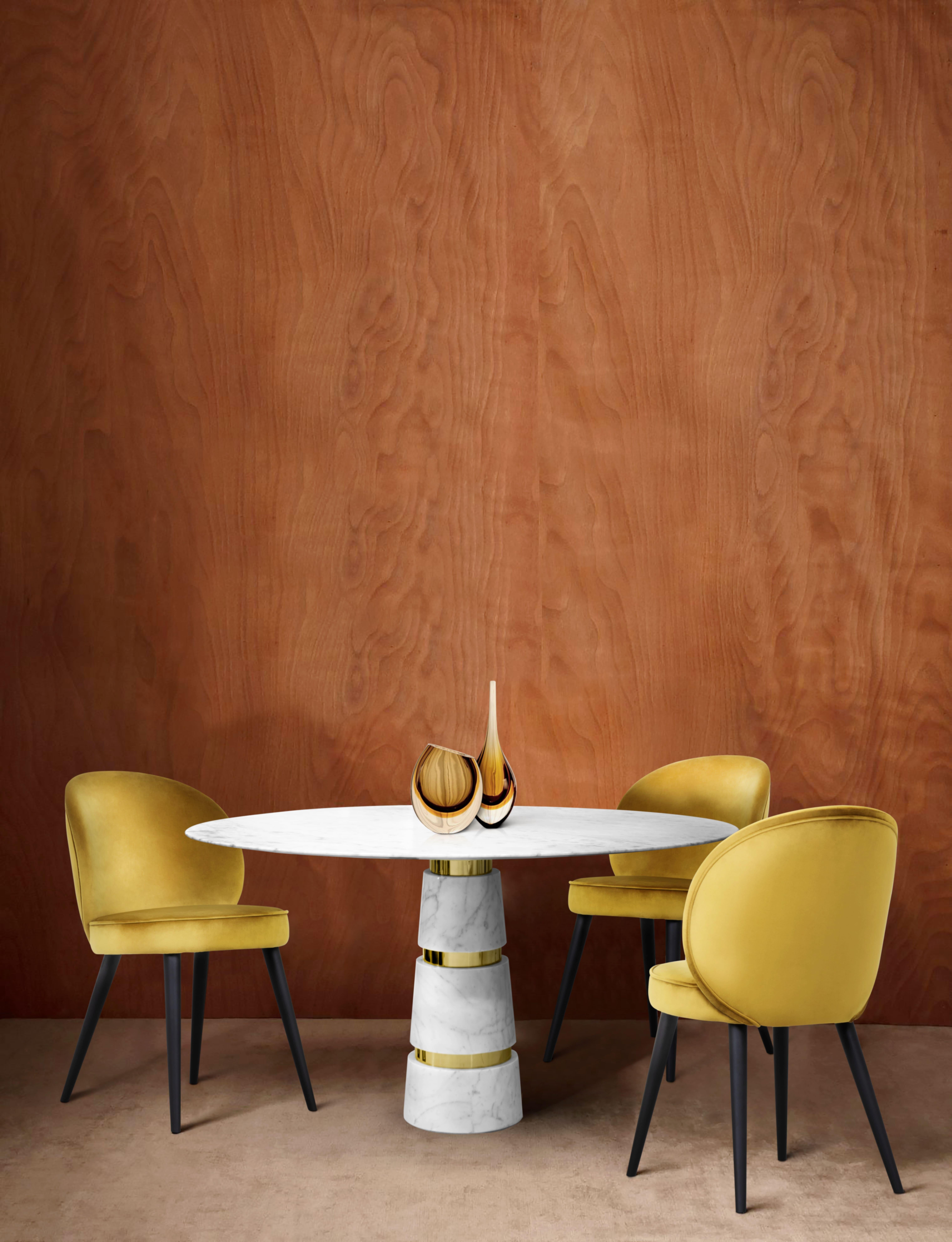 Brass Avalanche Carrara Marble Dining Table For Sale