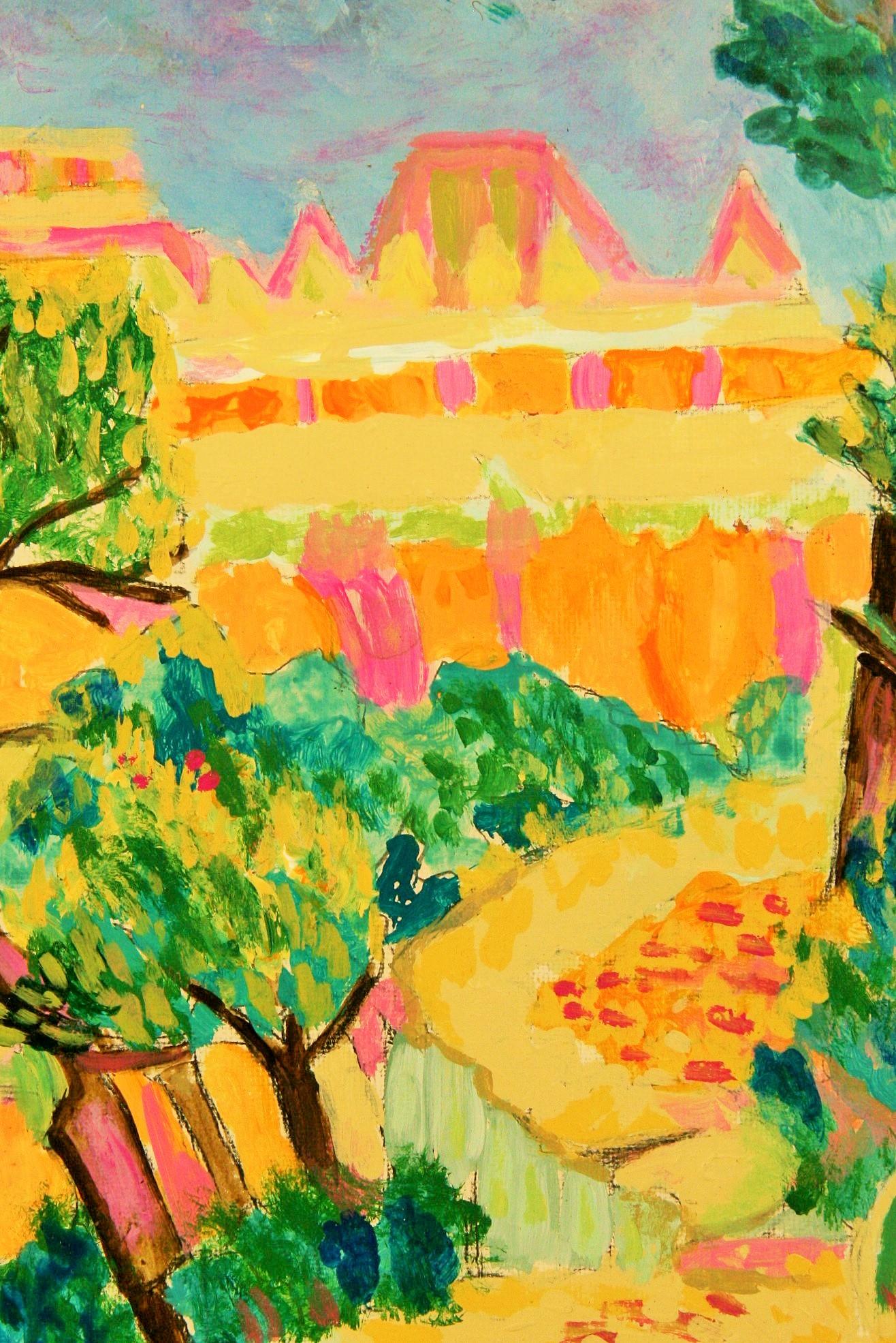 Paysage impressionniste américain Grand Canyon Vista Landscape 1980 - Beige Landscape Painting par Avalino