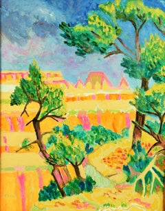 Framed Oil Painting of Grand Canyon Vista, American Impressionist