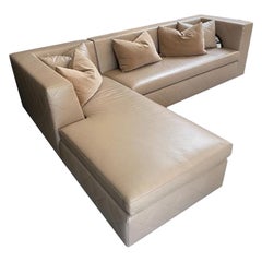 Used Avalon Sectional Chaise, Modern Design in Lealpell Leather with Bronze Porthole
