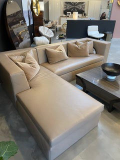 Avalon Sectional Chaise, Modern Design in Lealpell Leather with Bronze Porthole
