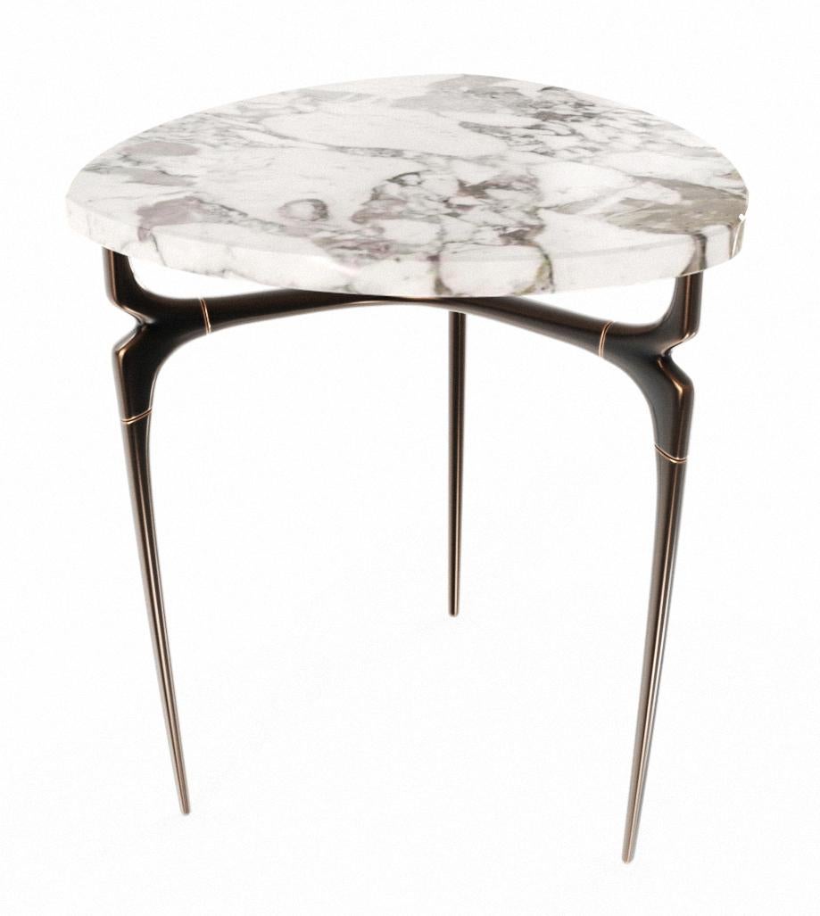 Contemporary  Avalon Table - Polished Bronze & Marble Top - Design by Michael Sean Stolworthy For Sale
