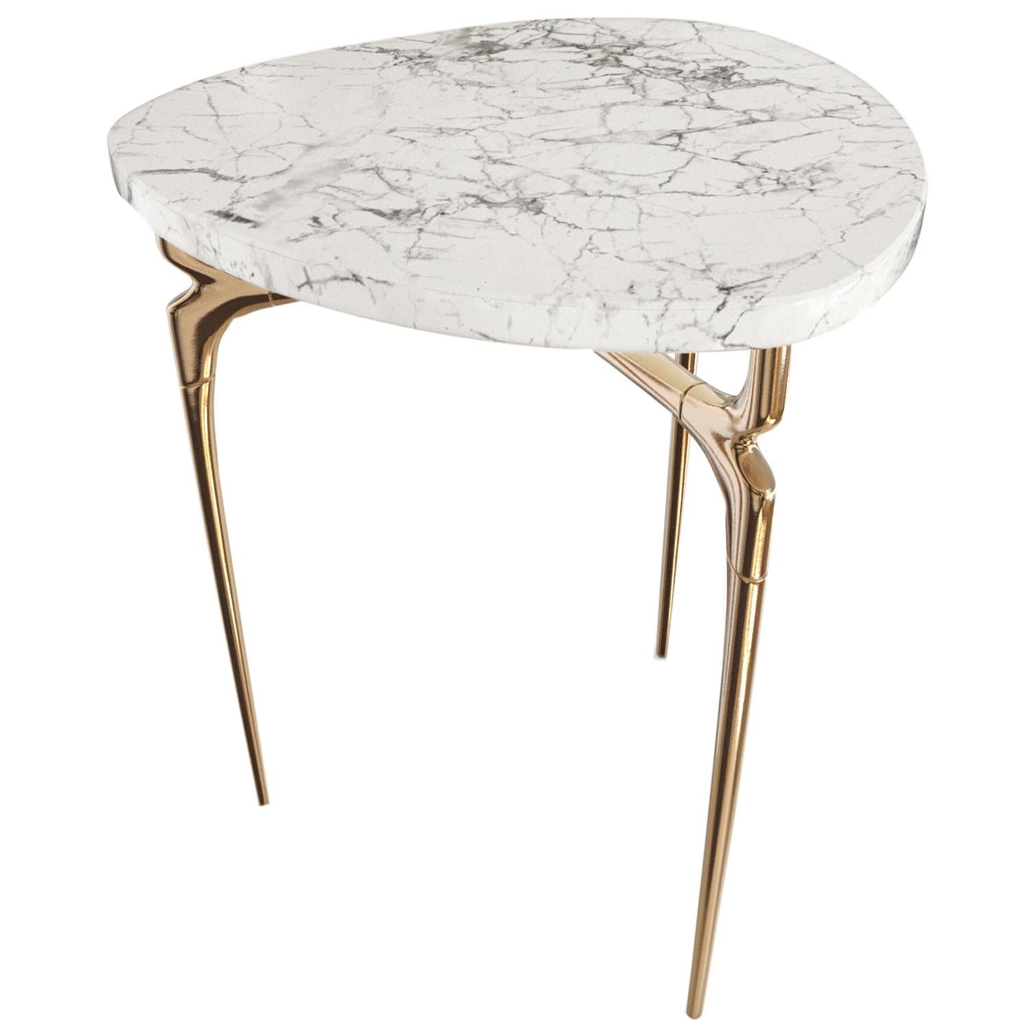  Avalon Table - Polished Bronze & Marble Top - Design by Michael Sean Stolworthy For Sale