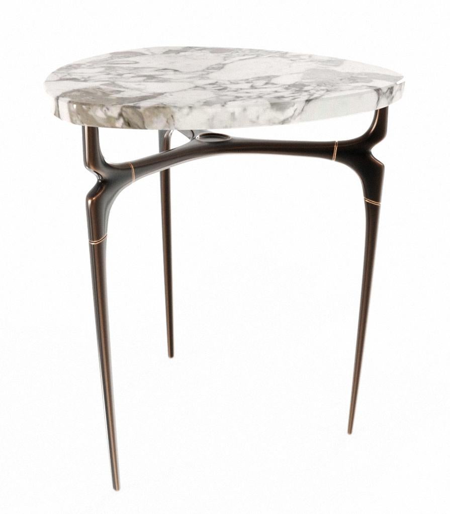 Cast Avalon Table - Polished Bronze and Marble Top Design by Michael Sean Stolworthy For Sale