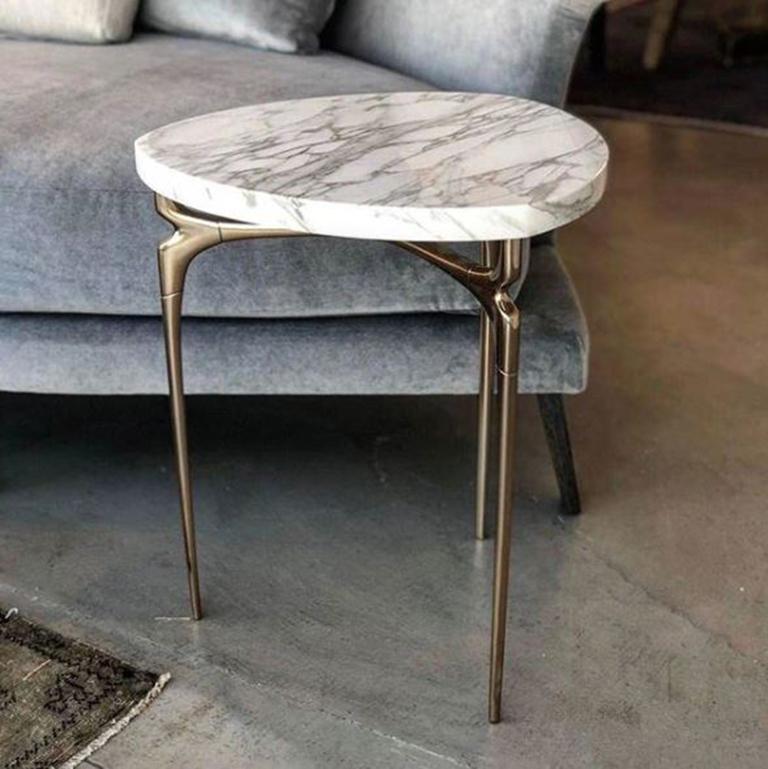 Avalon Table - Polished Bronze and Marble Top Design by Michael Sean Stolworthy In Excellent Condition For Sale In Las Vegas, NV