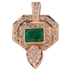 Avant Garde 18K Yellow Gold Geometric Design 2Ct Emerald and Diamond Pendant