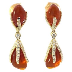Avant-Garde 18kt Yellow Gold Fire Opal Drop Earrings, Italy, 7.02ct