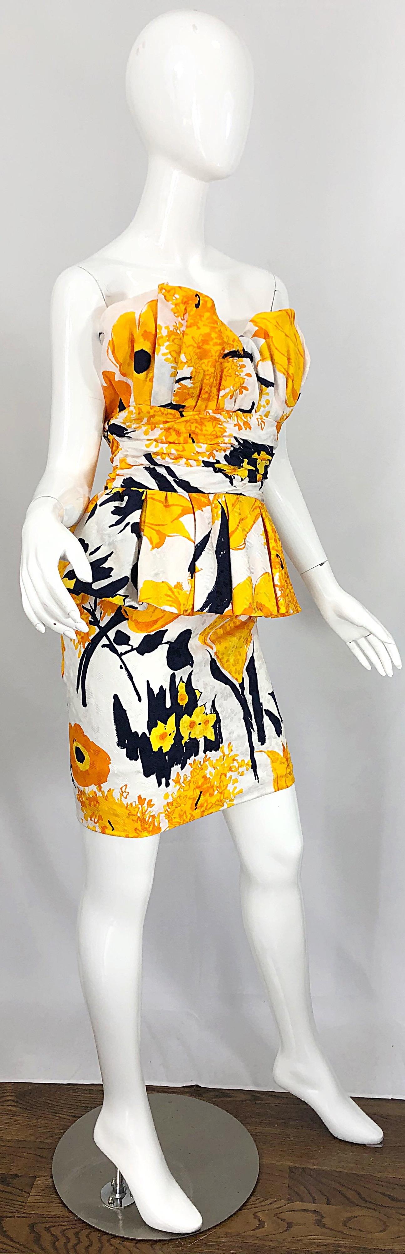 Avant Garde 1980s Amen Wardy Abstract Flower Print Vintage 80s Strapless Dress For Sale 5