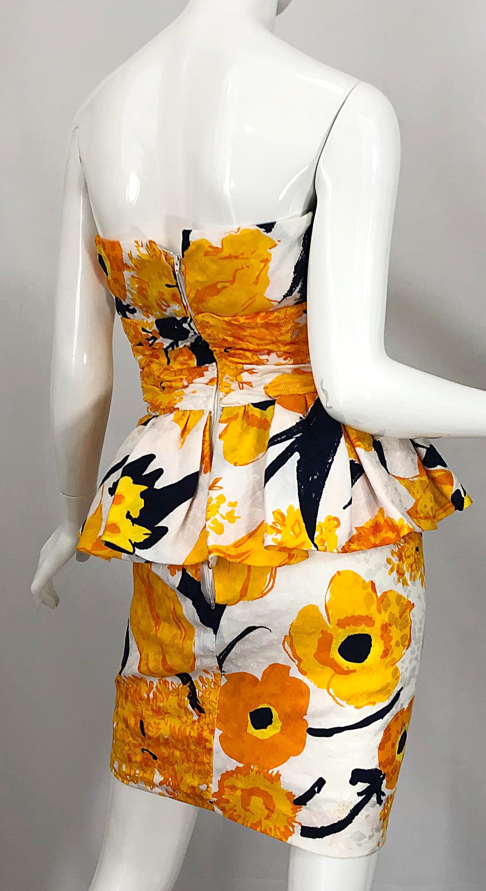 Avant Garde 1980s Amen Wardy Abstract Flower Print Vintage 80s Strapless Dress For Sale 6