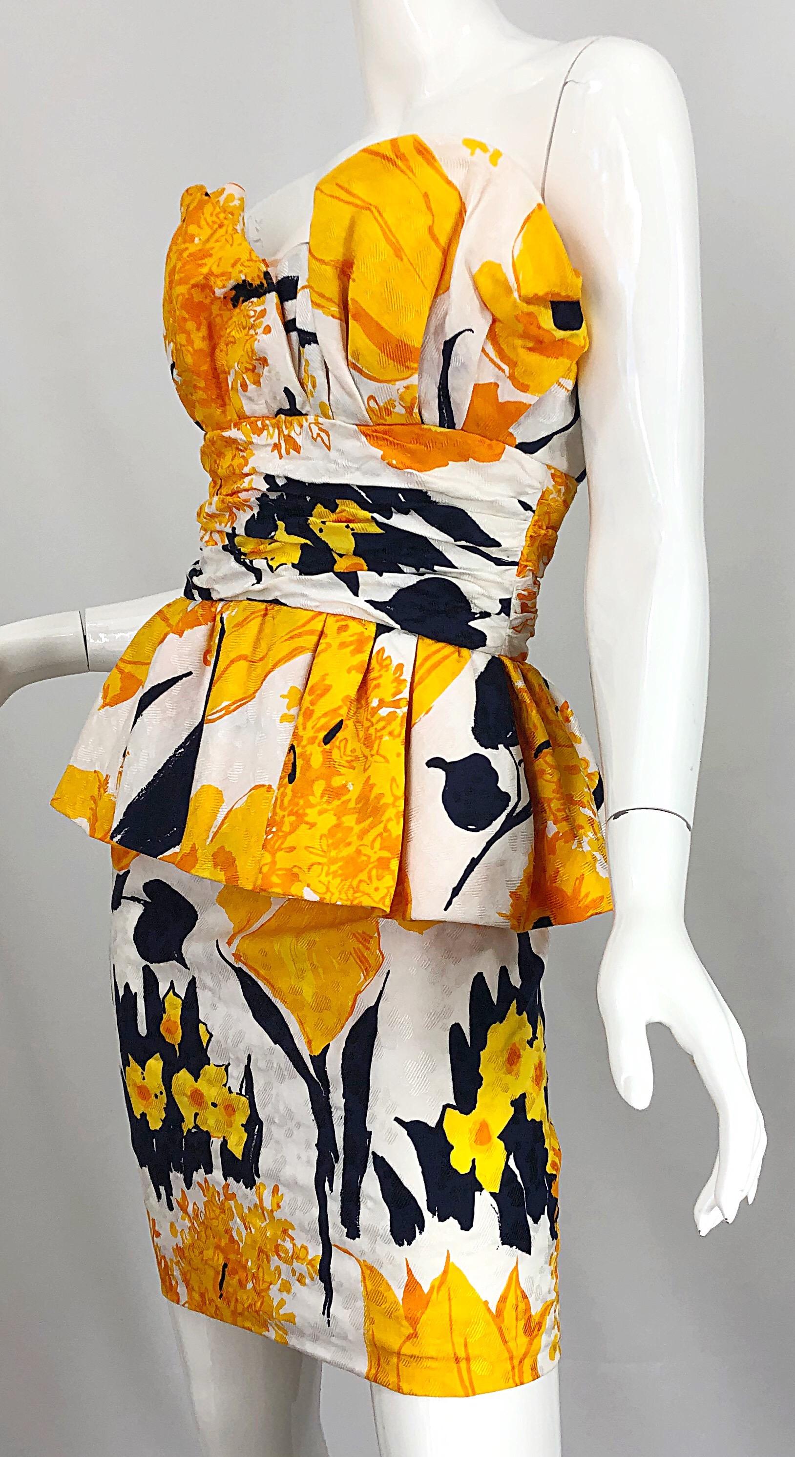 Avant Garde 1980s Amen Wardy Abstract Flower Print Vintage 80s Strapless Dress For Sale 7