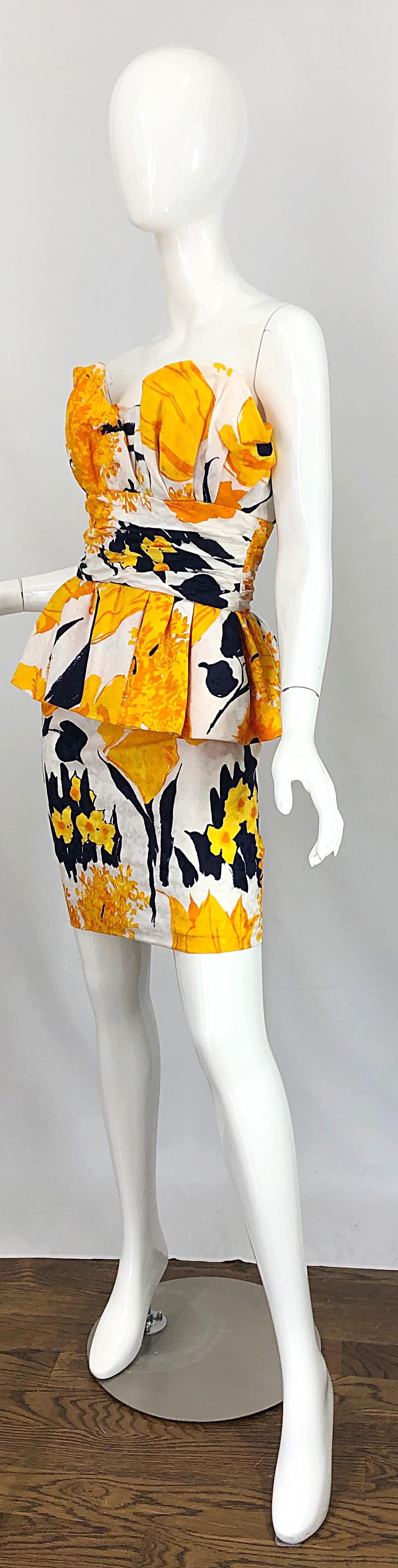 Women's Avant Garde 1980s Amen Wardy Abstract Flower Print Vintage 80s Strapless Dress For Sale