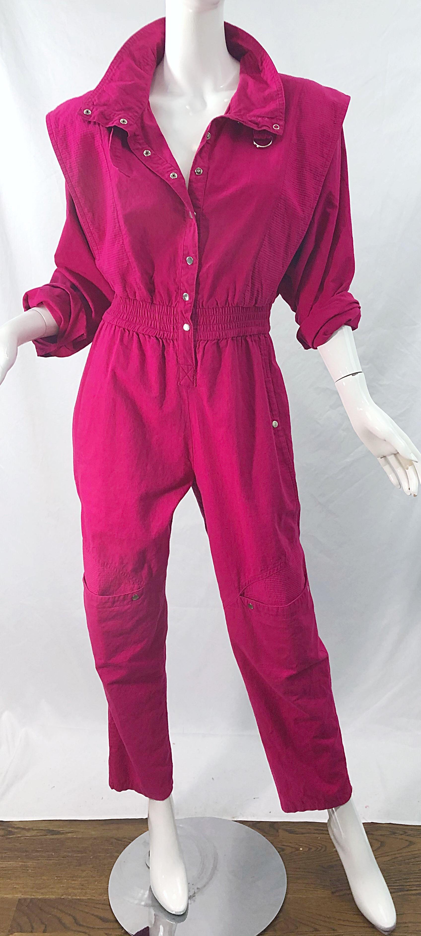 Avantgarde 1980er Vintage 80er Jahre Jumpsuit mit Dolman-Ärmeln aus Baumwolle in Rosa 10
