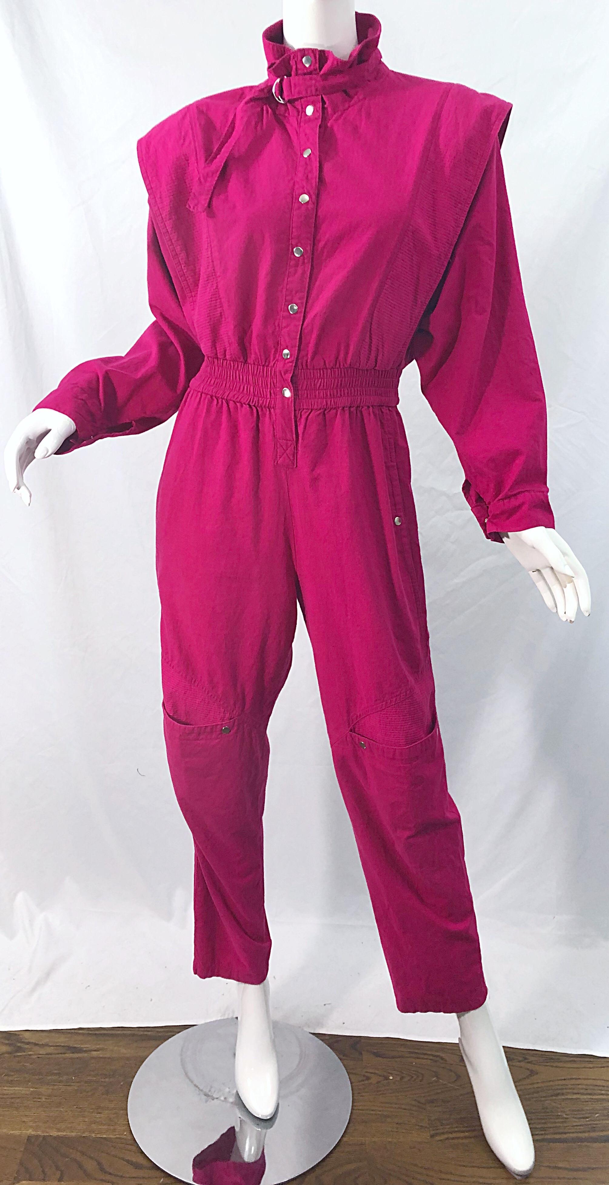 Avantgarde 1980er Vintage 80er Jahre Jumpsuit mit Dolman-Ärmeln aus Baumwolle in Rosa 12